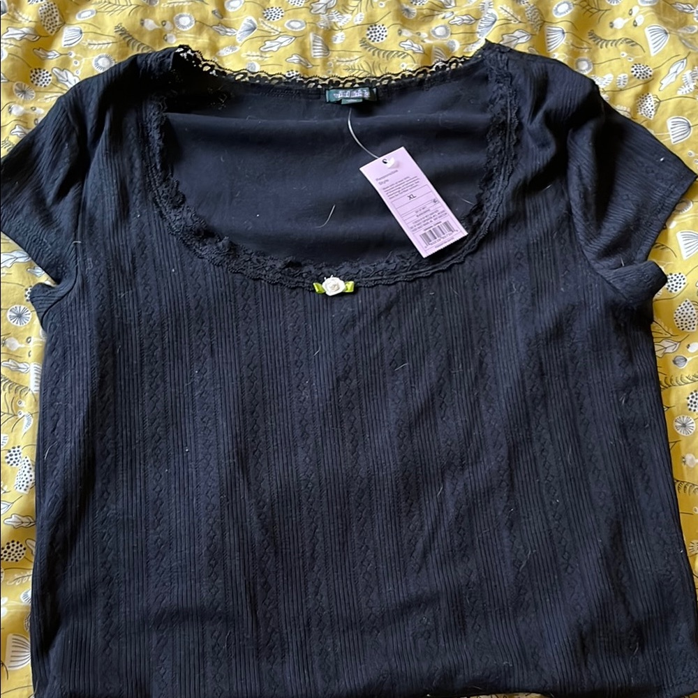 NWT Black Lace Trim Women's Top
